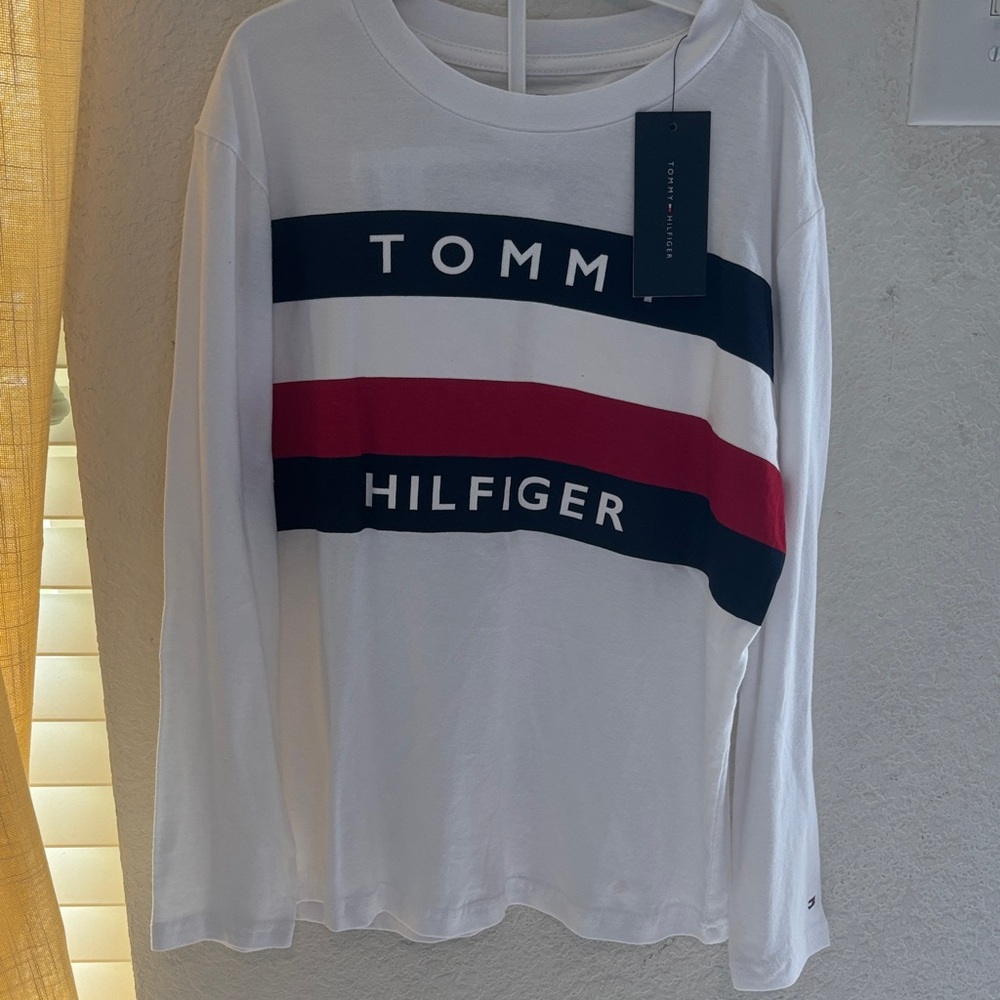 Tommy Hilfiger White Shirt with Red and Blue Stripes